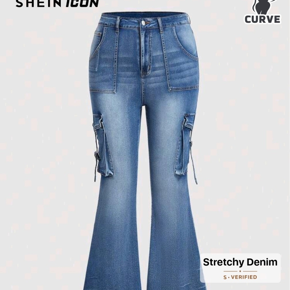 SHEIN Light Blue Flare Cargo Jeans